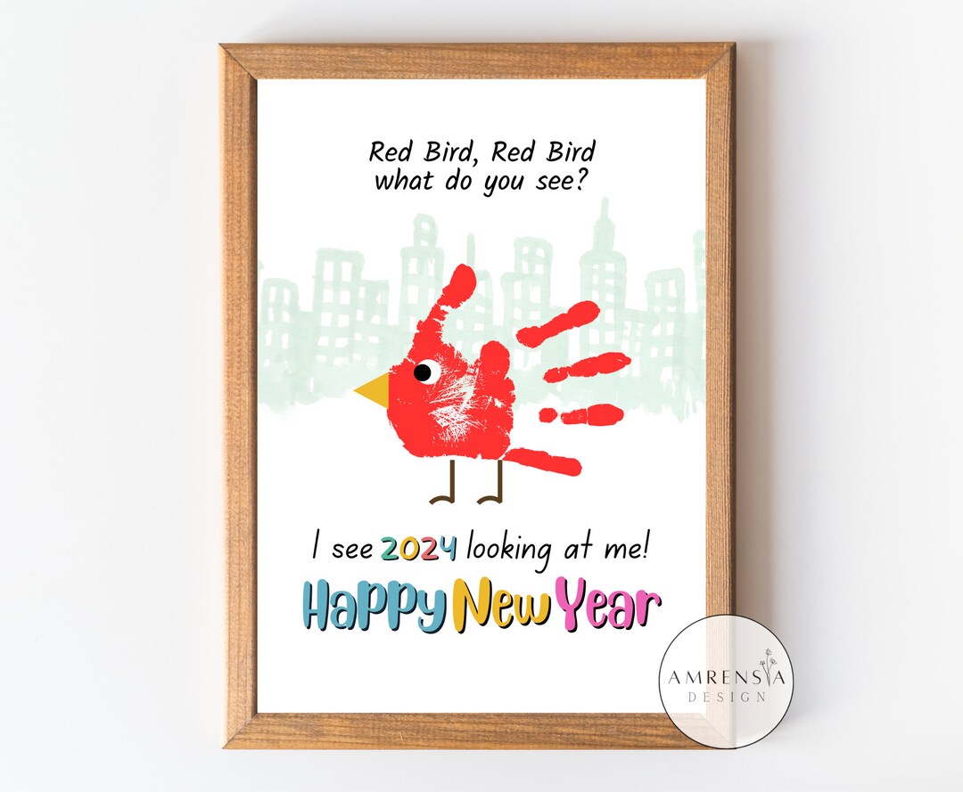 Happy New Year 2024 Craft Handprint Red Bird Template Printable for ...