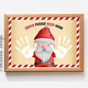 Papá Noel, por favor, pare aquí, arte de la huella de la mano de Papá Noel, artesanía de jardín de infantes preescolar para niños pequeños, carta a Papá Noel, decoración del hogar de Navidad