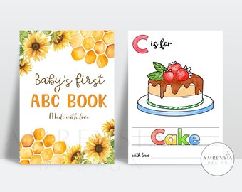 52 PAGES Sunflower Honey ABC Baby shower coloring book, Bee Baby's First ABC Book, Spring theme Alphabet book, Game or activity printable