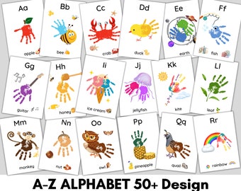 My Handprint Alphabet Book, Alphabet Handprint Art,  Baby Toddler Child, Classroom Nursery Activity, Handprint Keepsake Printable