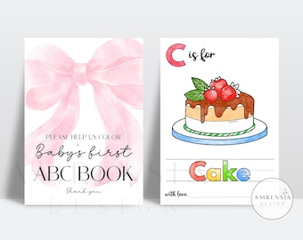 52 PAGES ABC Baby's First Abc Book Abc Coloring Pages Pink Coquette bow  For Baby Shower gingham Alphabet Book Activity Sheets 2 Sizes
