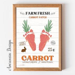 Carrot patch Easter craft Footprint art template for Baby kids toddler PreK Daycare, keepsake craft, Easter decor