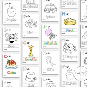 52 PAGES ABC Baby shower coloring book, Baby's First ABC Book, Sun theme Alphabet book, Baby shower game or activity, printable image 6