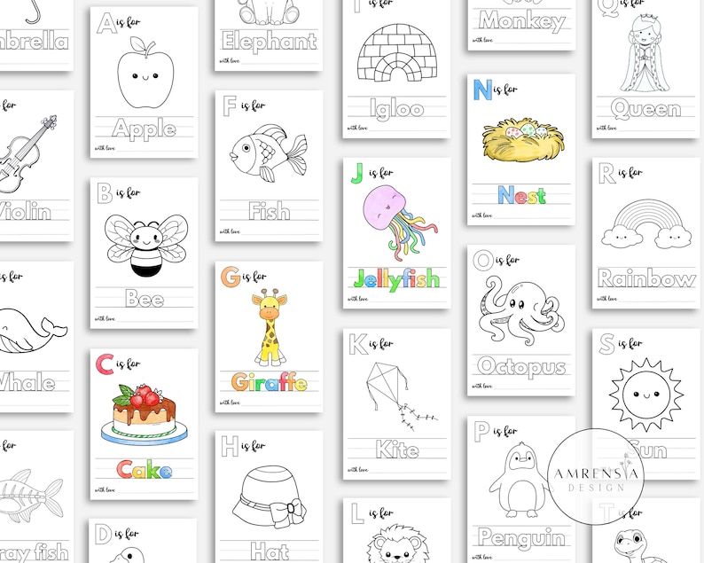 52 PAGES ABC Baby shower coloring book, Baby's First ABC Book, Sun theme Alphabet book, Baby shower game or activity, printable image 6
