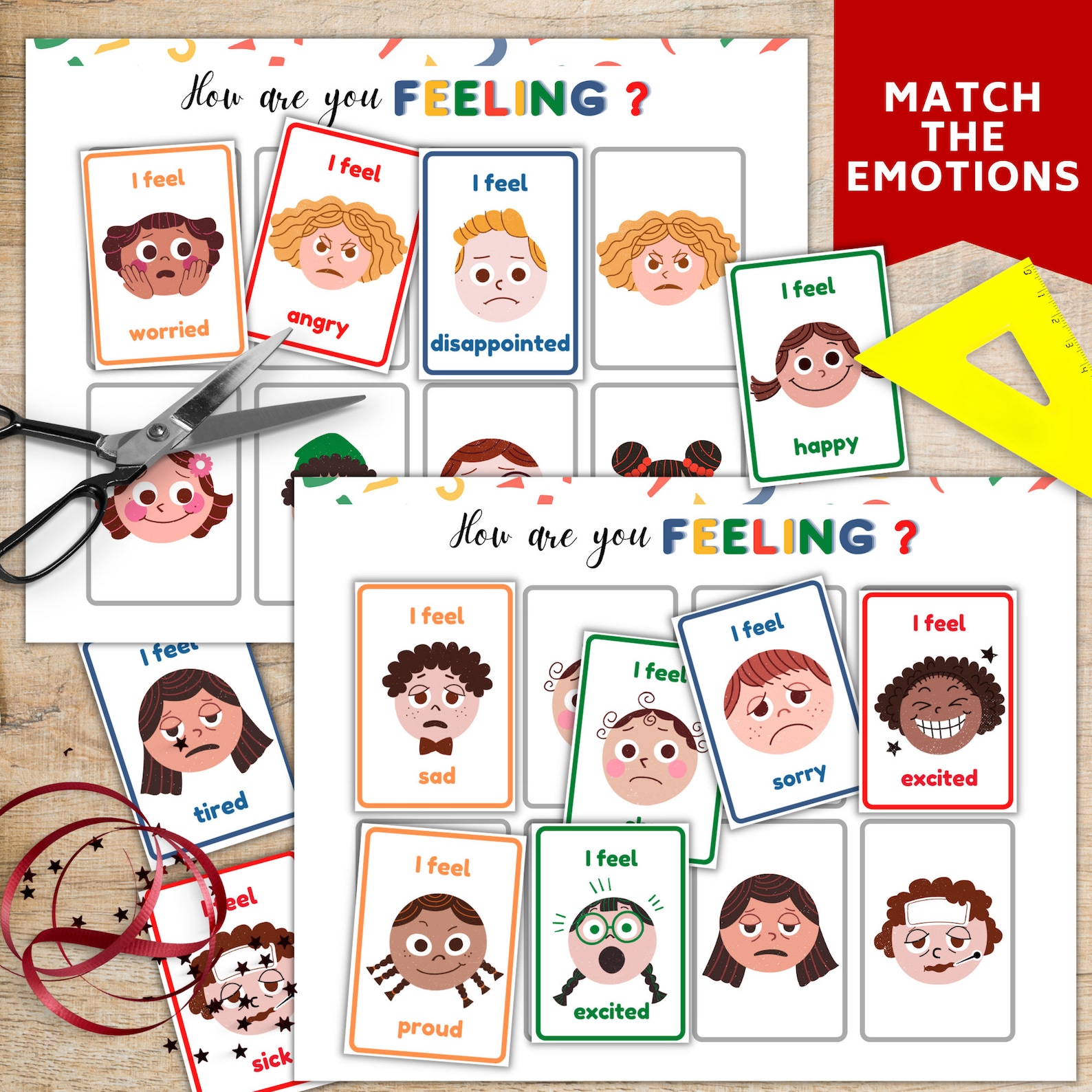 Emotions matching game Busy book printable learn the | Etsy