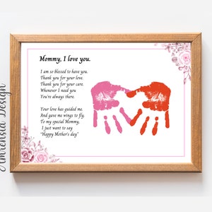 Poema artístico de impressão manual da mamãe, dia das mães, artesanato infantil para bebês, presente para a mãe, feliz dia das mães, atividade pré-escolar diy