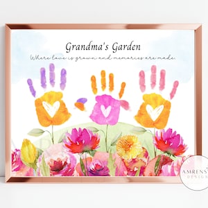 Jardín de la abuela, recuerdo de la huella de la mano del día de los abuelos, feliz día de los abuelos, regalo del abuelo de la abuela, actividades artesanales personalizadas de bricolaje