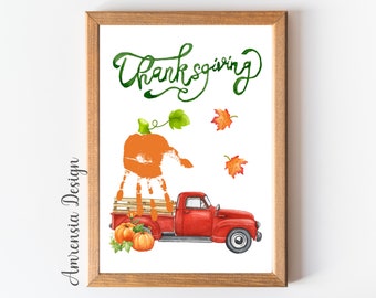 Thanksgiving Handprint Craft,  Autumn Fall activity,pumpkin Printable Handprint Craft, Kid Preschool Craft, Memory keepsake