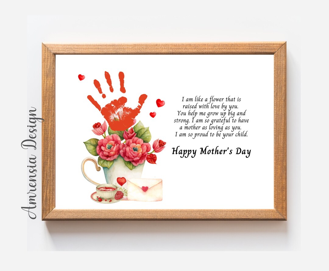 Happy Mother's Day, Flower Handprint Art Poem, Baby Toddler Kids
