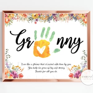Carte d'art empreinte de main grand-mère grand-mère, poème pour la fête des mères heureuse, cadeau d'anniversaire, création de fleurs, activité bébé tout-petits enfants, téléchargement immédiat