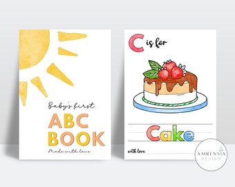 52 PAGES ABC Baby shower coloring book, Baby's First ABC Book, Sun theme Alphabet book, Baby shower game or activity, printable