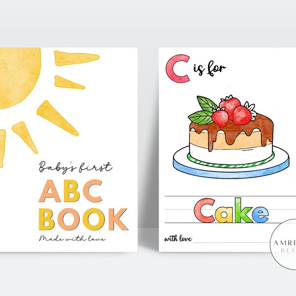 52 PAGES ABC Baby shower coloring book, Baby's First ABC Book, Sun theme Alphabet book, Baby shower game or activity, printable