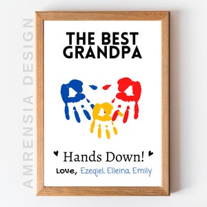 Le meilleur grand-père mains vers le bas, artisanat / cadeau de la fête des pères pour grand-père, imprimable pour la fête des pères, carte souvenir d’empreinte de main DIY