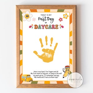 First Day of Daycare Handprint Art, First Day of School, Handprint Daycare Craft, Back to School, Memory keepsake, Groovy theme