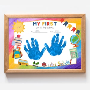 2 Versions personalize My First Day of Preschool Handprint Art, My First Day of School, Handprint Preschool Craft, Back to School