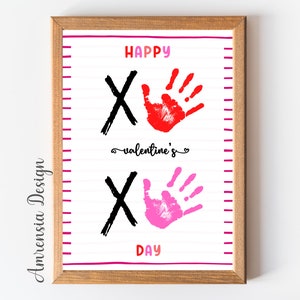 Xoxo handprint artesanato diy tooler arte amor dia dos namorados modelo imprimível para prek, creche pré-escolar do jardim de infância da criança