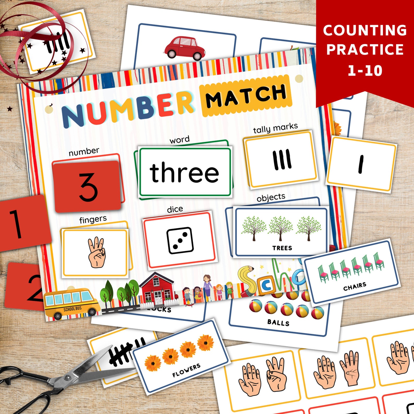 number match practice 1 10 montessori worksheet printable