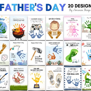 20 Design Fathers Day Handprint Footprint Keepsake For Dad, DIY Personalized keepsake Handprint Card gift Dad, Fathers Day Craft Activities