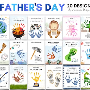 20 conception souvenir d'empreinte de main de la fête des pères pour papa, cadeau de carte d'empreinte de main souvenir personnalisé bricolage papa, activités artisanales de la fête des pères