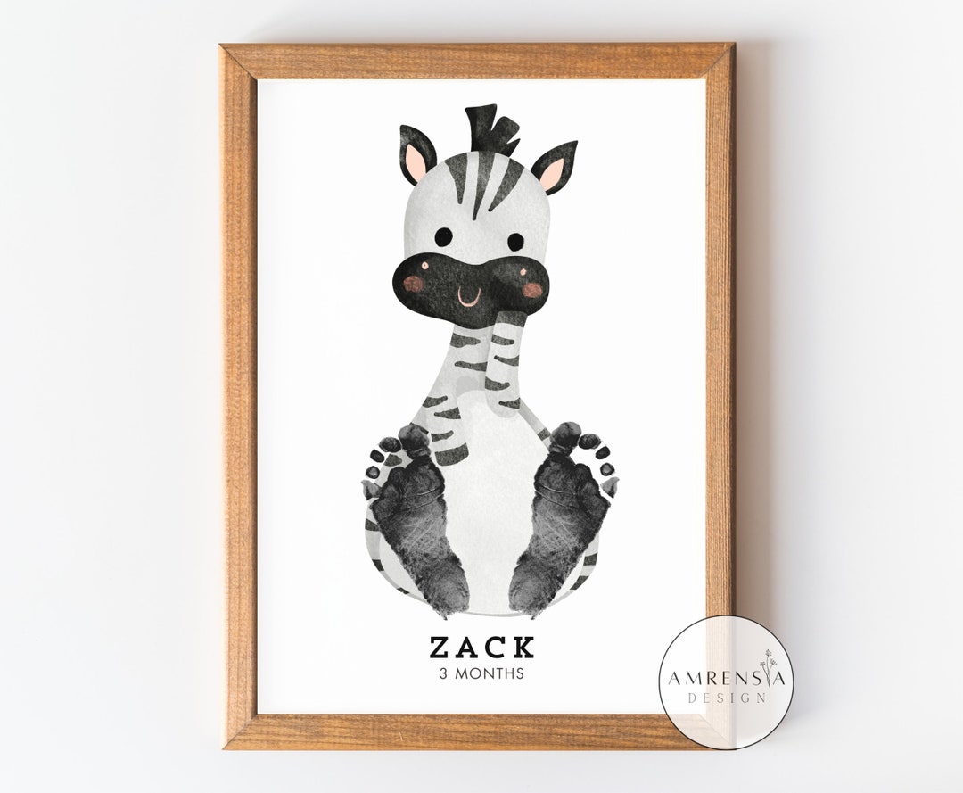 Personalised Baby Footprint DIY Kit, Zebra Wall Art, Custom Baby Name