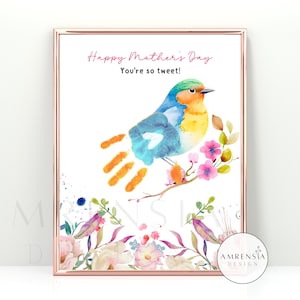 Stampa di impronte di mani per la festa della mamma, sei così twittata, 1 creazione di impronte di mani, lavoretto per bambini piccoli, buona festa della mamma, attività fai da te per bambini in età prescolare