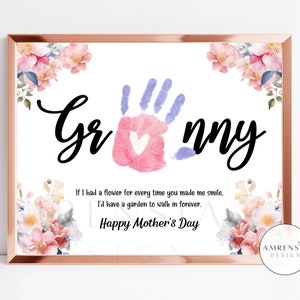 Empreinte artistique de grand-mère, poème pour la fête des mères, créations florales, créations pour bébés et enfants en bas âge, cadeau bricolage pour création de cartes