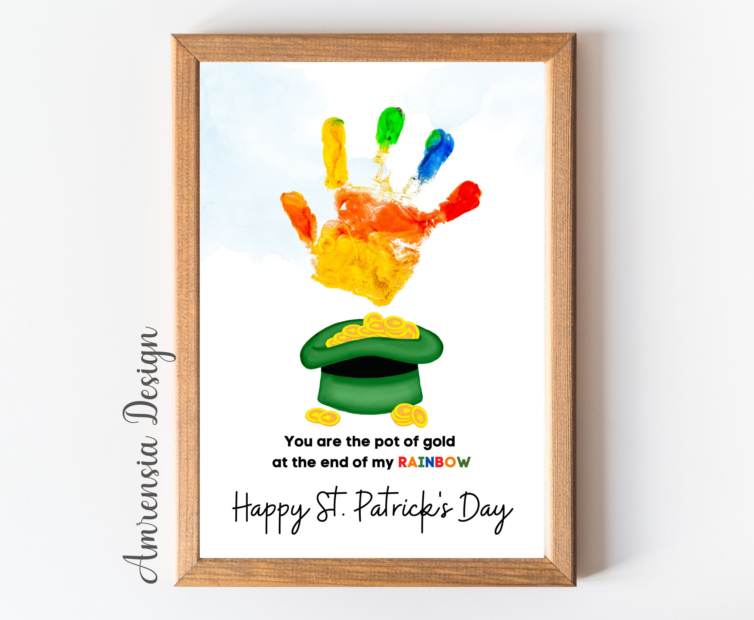 Happy St Patrick's Day pot of Gold Rainbow craft Handprint template Printable  for PreK, Preschool Kindergarten Daycare, keepsake craft