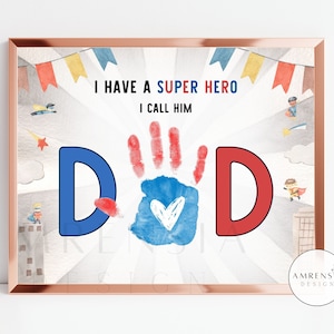 Papa Superheld glücklicher Vatertag Handabdruckkunst, Vatertagsgeschenk, Geburtstagsgeschenk für Papa, Handabdruckkunst-Andenken, Baby, Kleinkind, Kinderhandwerk