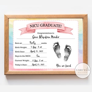 NICU Graduate printable Footprint, Newborn baby footprint, mom and dad gift, Memory keepsake