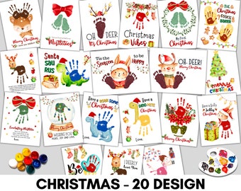 20 Design BUNDLE Christmas craft Handprint Footprint Finger art template Printable  for PreK, Preschool Kindergarten Daycare, keepsake craft