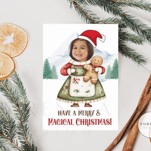 Tarjeta navideña editable / Tarjeta con foto de la señora Claus para bebés y niños / Tarjeta navideña personalizada / Tarjeta navideña para niños pequeños / Tarjeta navideña personalizable