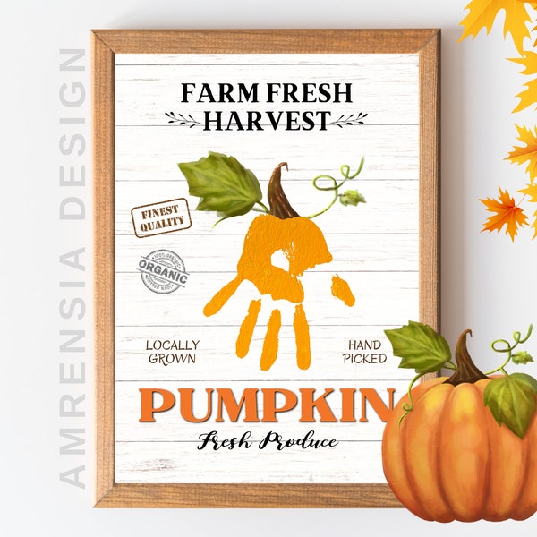 Autumn Craft Handprint art Farm Fresh Harvest Pumpkin Toddler Preschoolers Handprint art Farmhouse Pumpkin, Fall Wall Decor, baby craft