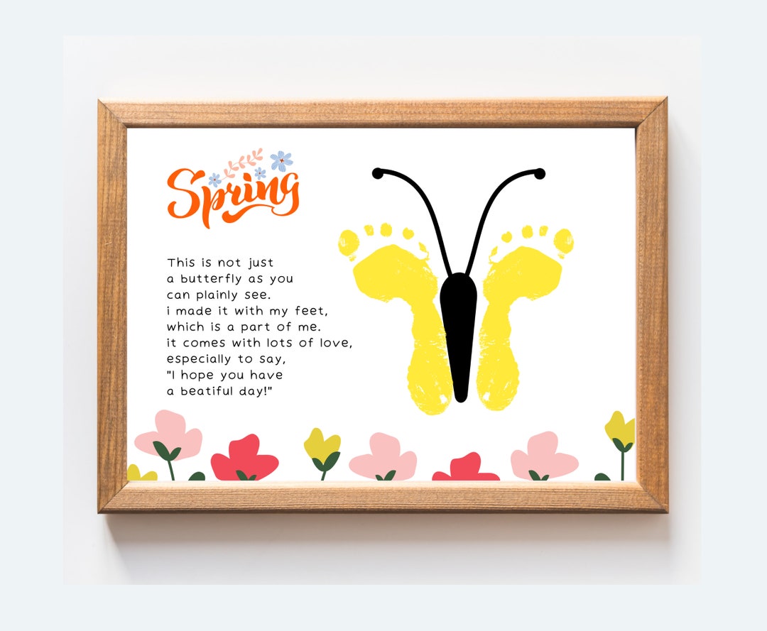 Hello Spring Poem Butterfly Footprint Handprint Art for Baby Toddler ...