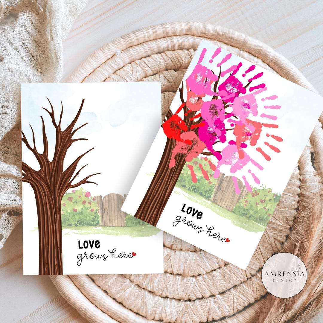 Handprint Love Grows Here, Love Valentine Family Printable Template for ...