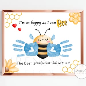Recuerdo de la huella de la mano del Día de los abuelos, Estoy feliz como puedo abeja, regalo del abuelo de la abuela, actividades artesanales personalizadas para bebés y niños pequeños de bricolaje
