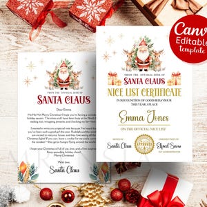Santa Letter Canva editable template, Cute christmas nice list certificate, Gift for kids, Christmas gift Instant download