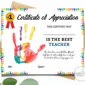 Certificato di apprezzamento, Giornata di apprezzamento per il miglior insegnante, Artigianato artistico con impronte di mani, Certificato di laurea, Artigianato fai da te per bambini, Ricordo della memoria