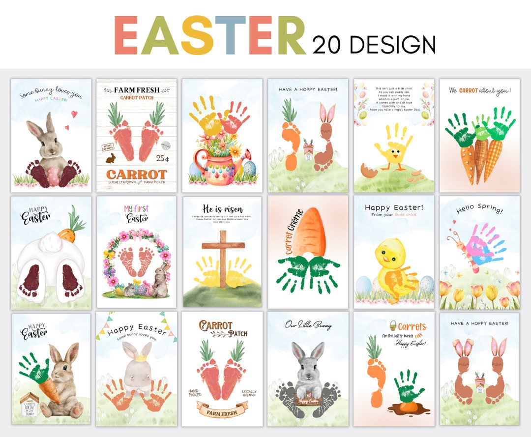 20 Design BUNDLE Easter Craft Handprint Footprint Art Template