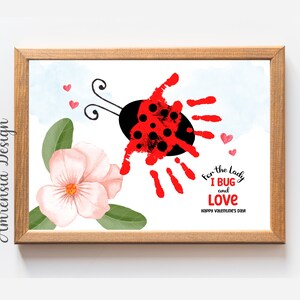 Happy Valentines Day Handdruck Kunst, Marienkäfer Druckvorlage für PreK, Kindergarten Kita, Valentinstag Andenken Basteln