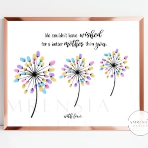 3 Arte de huellas dactilares de diente de león para 3 niños Feliz primer día de la madre No podríamos haber deseado una madre mejor que tú, regalo artesanal para mamá