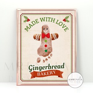 Enseigne de boulangerie en pain d'épice, téléchargement immédiat de carte de biscuits de Noël, modèle d'art d'empreinte de pas de création facile imprimable pour bébé, prématernelle, garderie