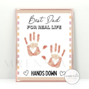 Bester Papa für das echte Leben, Handabdruck-Andenken zum Vatertag für Papa, selbstgemachte personalisierte Karte als Geschenk für Papa, Bastelaktivitäten zum Vatertag