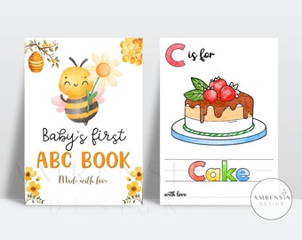 52 PAGES Honey Bee ABC Baby shower coloring book, Baby's First ABC Book, Spring theme Alphabet book, Game or activity printable