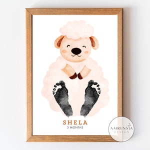 Gepersonaliseerde baby voetafdruk DIY Kit, kunst aan de muur schapen, aangepaste baby naam teken, pasgeboren voetafdruk cadeau, kinderkamer kunst decor, digitale download