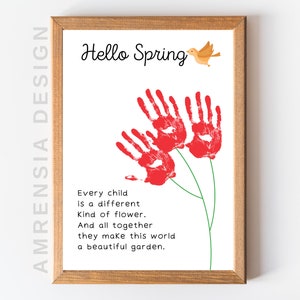 Primavera handprint artesanato idéia/imprimível pegada poema/crianças criança bebê pré-escolar atividade homeschool diy cartão de lembrança de memória