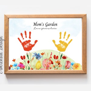 Arte de impressão manual do jardim da mãe, presente de dia das mães, artesanato infantil para bebês, presente para a mãe, feliz dia das mães, atividade DIY para crianças em idade pré-escolar