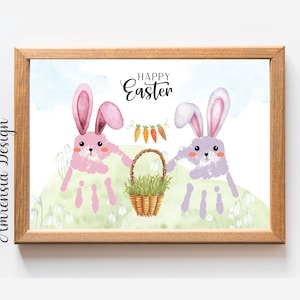 Häschen Ostern, Fröhliche Ostern Handwerk Handabdruck Kunst Vorlage für Baby Kinder Kleinkind PreK Daycare, Andenken Handwerk, Osterdekor