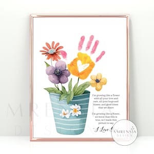 Fleur poème empreinte de la main à la main artisanat fête des mères, maman, grand-mère, tante, enseignant, cadeau, bricolage, enfants, bébé, bambin, floral, souvenir