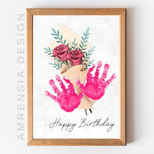 Arte de impressão manual de flores para presente de aniversário, artesanato de lembrança, buquê de flores, cartão de aniversário, artesanato para crianças em idade pré-escolar
