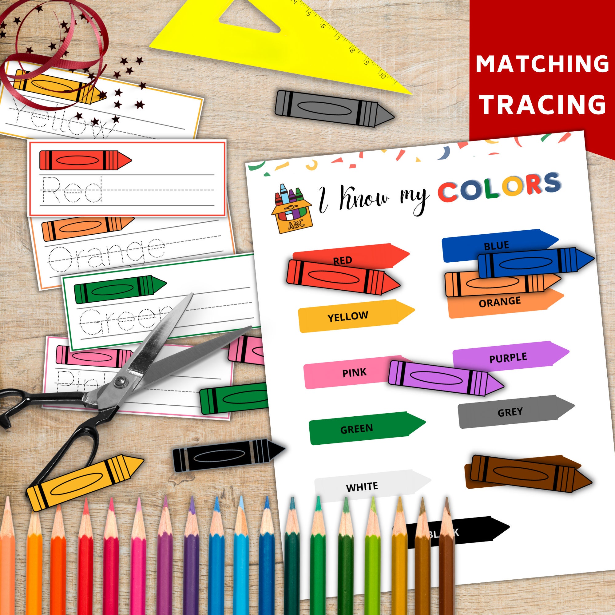 Crayon color sorting activity color matching printables | Etsy